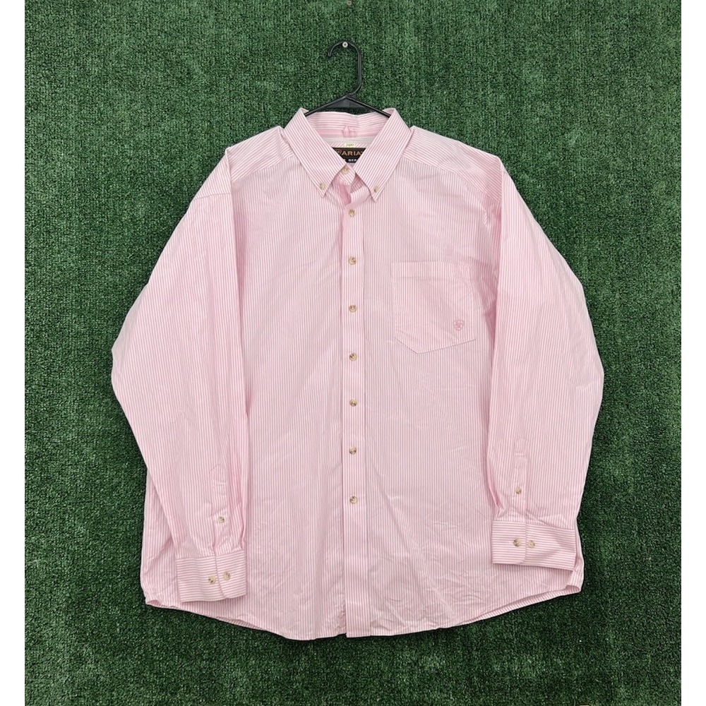 Ariat Pro Series Shirt Mens 2XL Pink Striped Button Up Western Cowboy Rodeo
